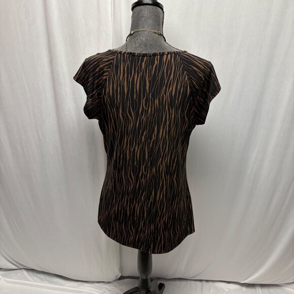 Liz Claiborne Brown Black Zebra Print V-Neck Empire Waist Top Womens Size Large - Picture 4 of 7